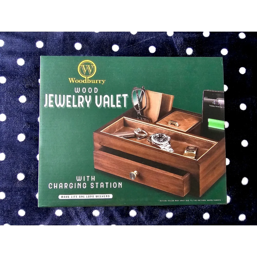 Woodburry, Mens Jewelry Accessories Storage Valet With Charging Station